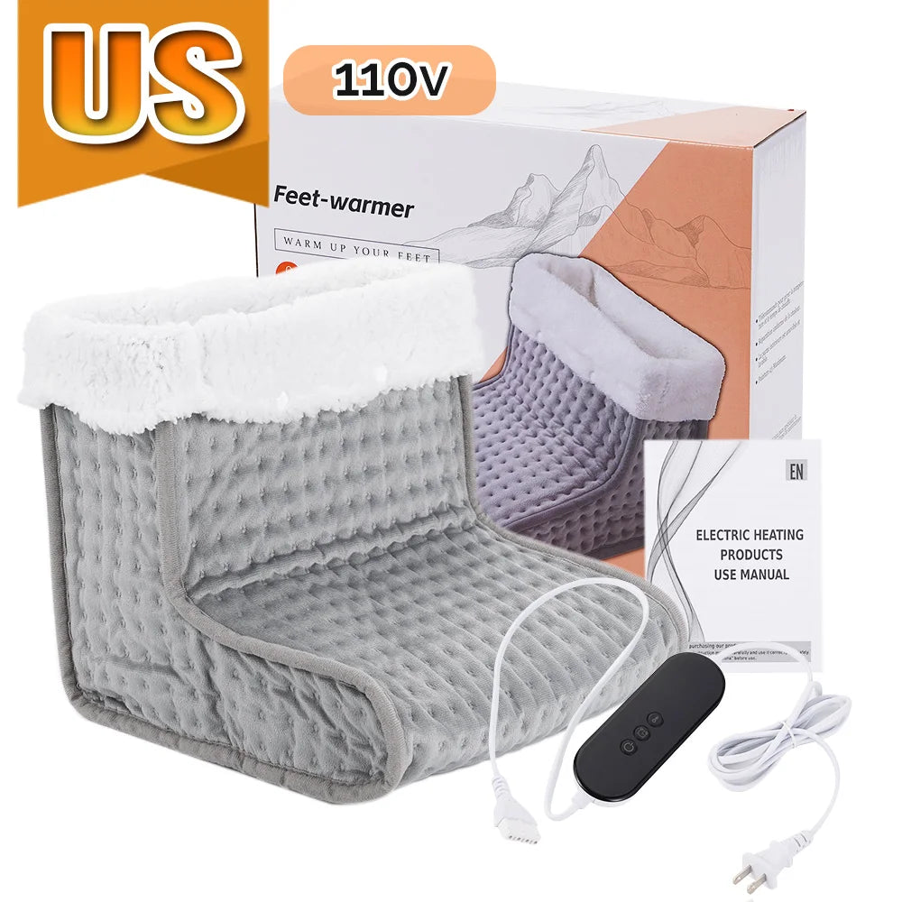 Electric Heated Foot Warmer – 9 Adjustable Heat Levels, 4 Timer Settings, Soft Washable Plush Heating Pad for Home & Office