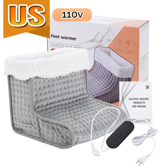 Electric Heated Foot Warmer – 9 Adjustable Heat Levels, 4 Timer Settings, Soft Washable Plush Heating Pad for Home & Office