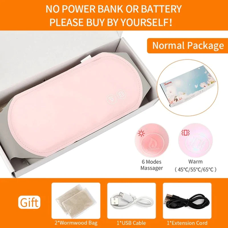 Washable Menstrual Heating Pad Electric Warm Lady Uterus Reduce Menstrual Stomachache Waist Pain Hot Compress 6 Modes Massager