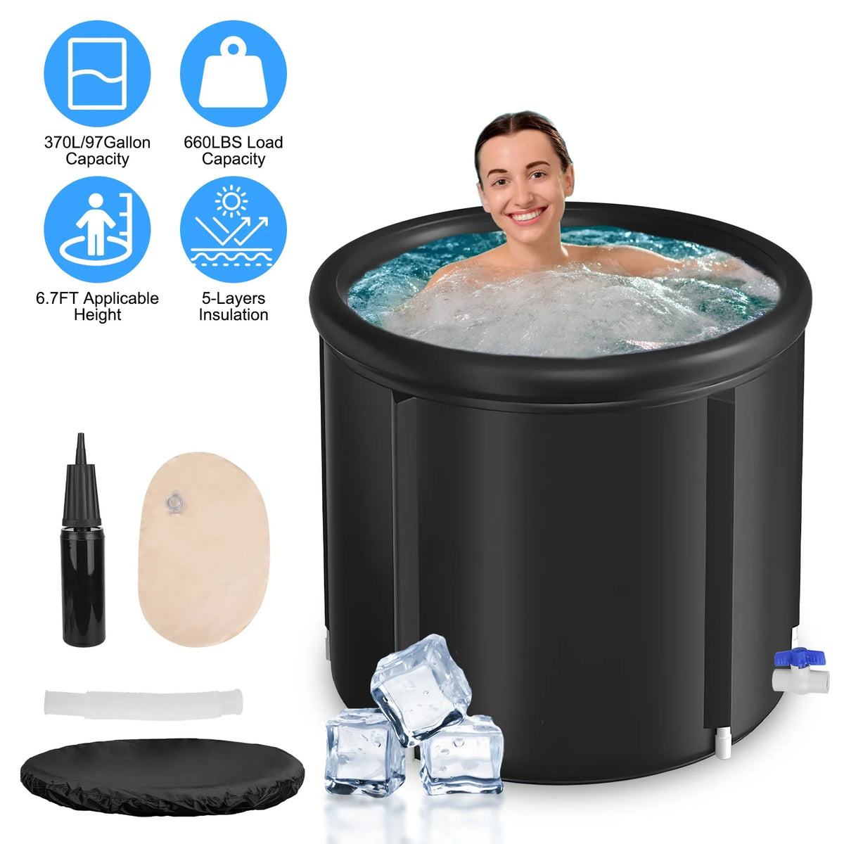 Portable Cold Plunge Tub — 97 Gal Ice Bath for Athletes