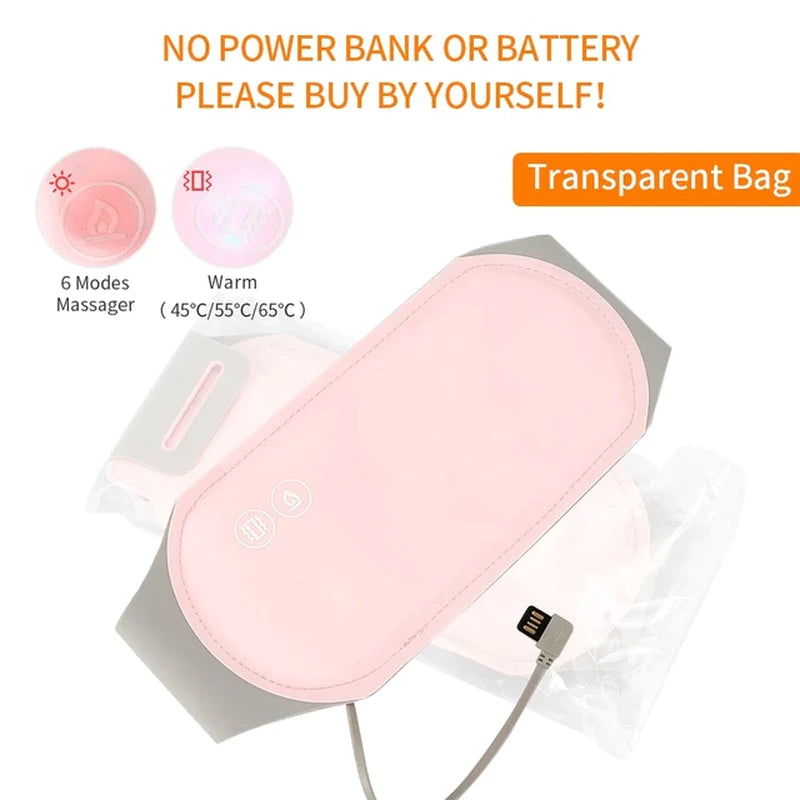 Washable Menstrual Heating Pad Electric Warm Lady Uterus Reduce Menstrual Stomachache Waist Pain Hot Compress 6 Modes Massager